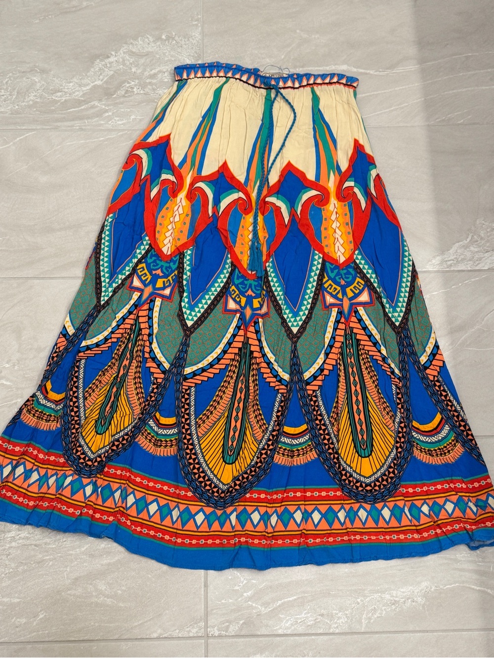 Bohemian Maxi Skirt Tribal Print Peasant Skirt